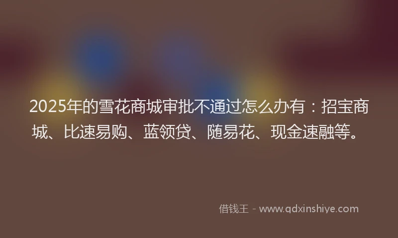 2025年的雪花商城审批不通过怎么办有：招宝商城、比速易购、蓝领贷、随易花、现金速融等。