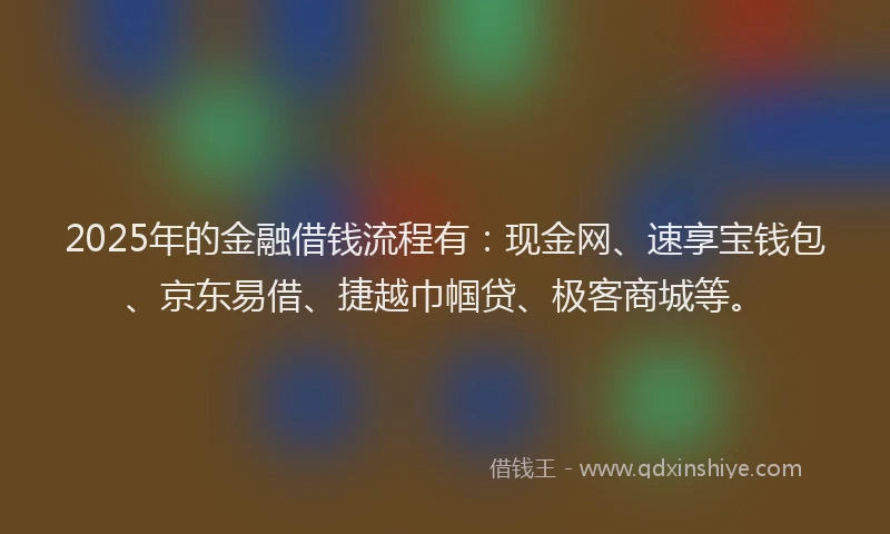 2025年的金融借钱流程有：现金网、速享宝钱包、京东易借、捷越巾帼贷、极客商城等。