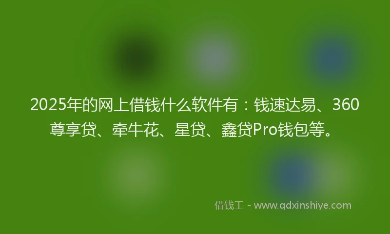 2025年的网上借钱什么软件有：钱速达易、360尊享贷、牵牛花、星贷、鑫贷Pro钱包等。