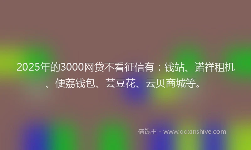 2025年的3000网贷不看征信有：钱站、诺祥租机、便荔钱包、芸豆花、云贝商城等。