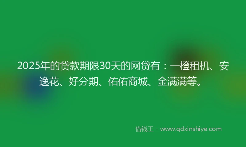 2025年的贷款期限30天的网贷有：一橙租机、安逸花、好分期、佑佑商城、金满满等。