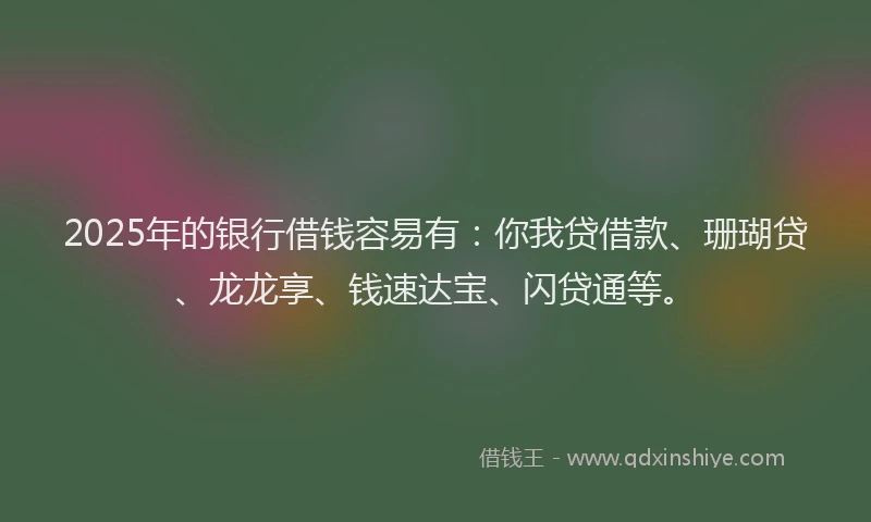 2025年的银行借钱容易有：你我贷借款、珊瑚贷、龙龙享、钱速达宝、闪贷通等。
