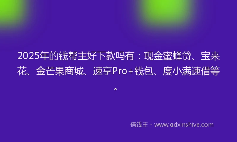 2025年的钱帮主好下款吗有：现金蜜蜂贷、宝来花、金芒果商城、速享Pro+钱包、度小满速借等。