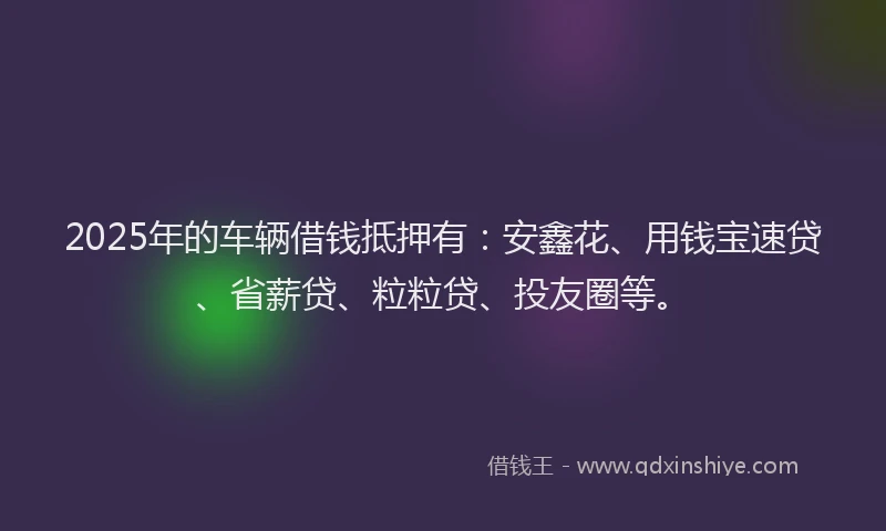 2025年的车辆借钱抵押有：安鑫花、用钱宝速贷、省薪贷、粒粒贷、投友圈等。