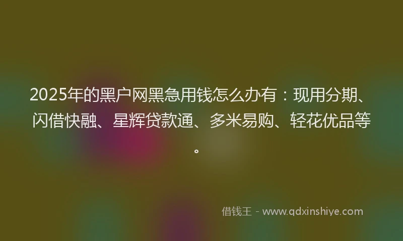 2025年的黑户网黑急用钱怎么办有：现用分期、闪借快融、星辉贷款通、多米易购、轻花优品等。