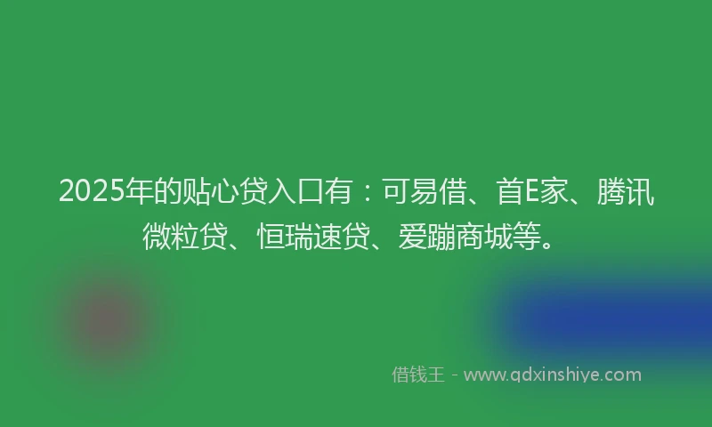 2025年的贴心贷入口有：可易借、首E家、腾讯微粒贷、恒瑞速贷、爱蹦商城等。