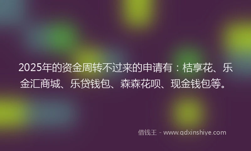 2025年的资金周转不过来的申请有：桔享花、乐金汇商城、乐贷钱包、森森花呗、现金钱包等。