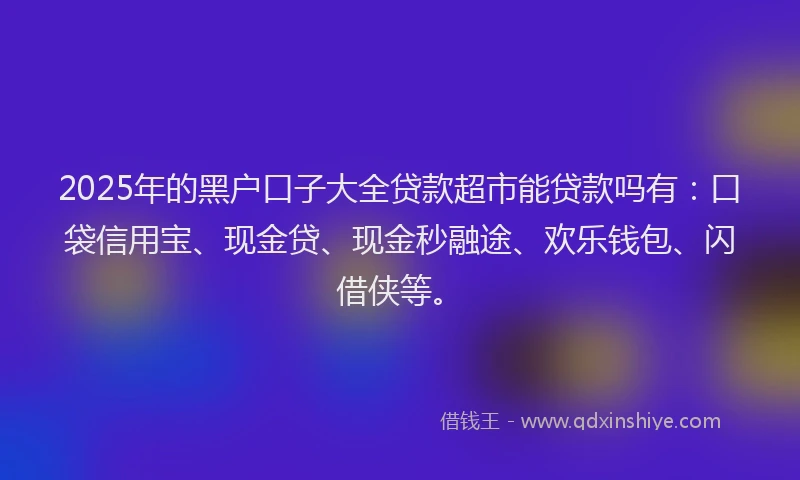 2025年的黑户口子大全贷款超市能贷款吗有：口袋信用宝、现金贷、现金秒融途、欢乐钱包、闪借侠等。