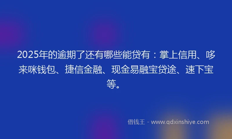2025年的逾期了还有哪些能贷有：掌上信用、哆来咪钱包、捷信金融、现金易融宝贷途、速下宝等。
