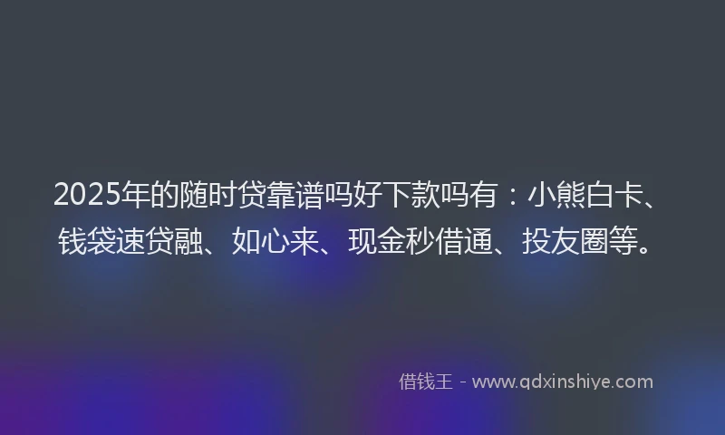 2025年的随时贷靠谱吗好下款吗有：小熊白卡、钱袋速贷融、如心来、现金秒借通、投友圈等。