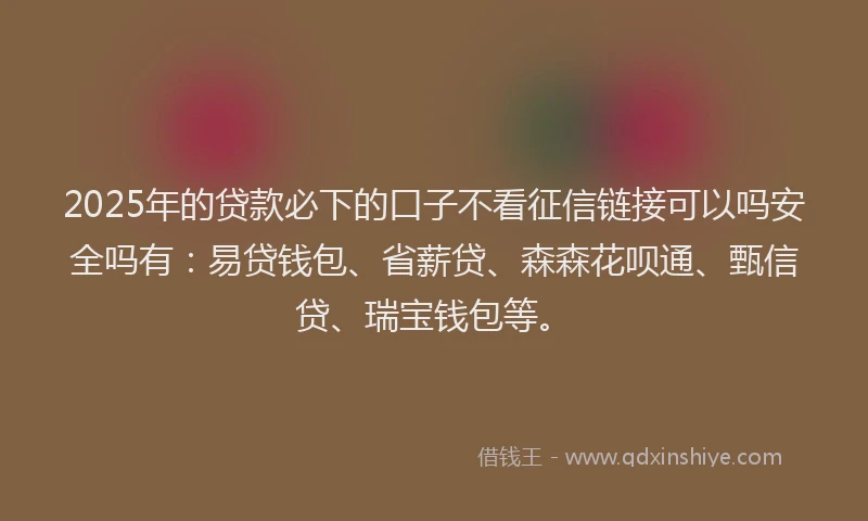 2025年的贷款必下的口子不看征信链接可以吗安全吗有：易贷钱包、省薪贷、森森花呗通、甄信贷、瑞宝钱包等。