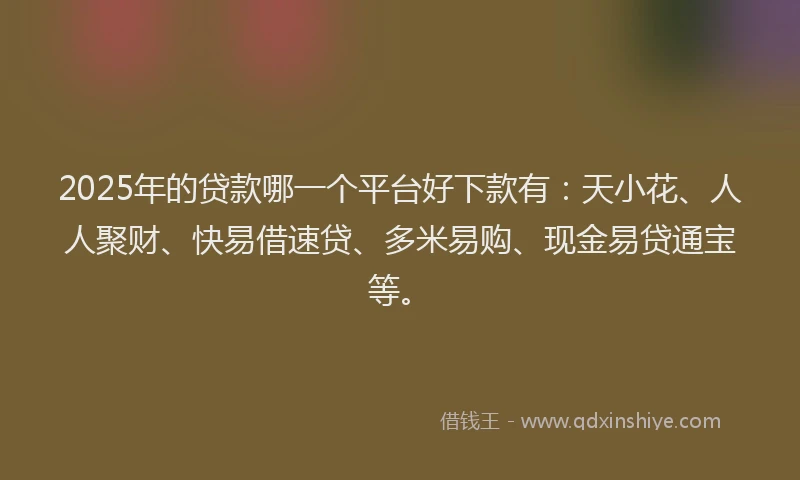 2025年的贷款哪一个平台好下款有：天小花、人人聚财、快易借速贷、多米易购、现金易贷通宝等。