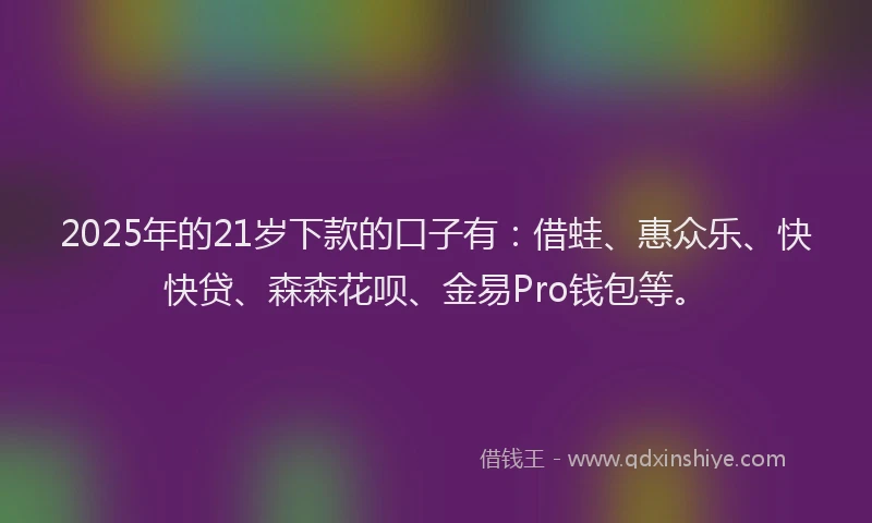 2025年的21岁下款的口子有：借蛙、惠众乐、快快贷、森森花呗、金易Pro钱包等。