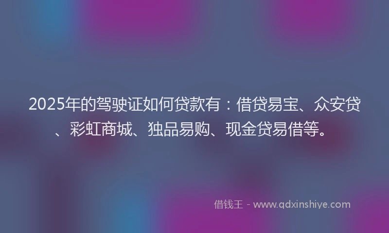 2025年的驾驶证如何贷款有：借贷易宝、众安贷、彩虹商城、独品易购、现金贷易借等。