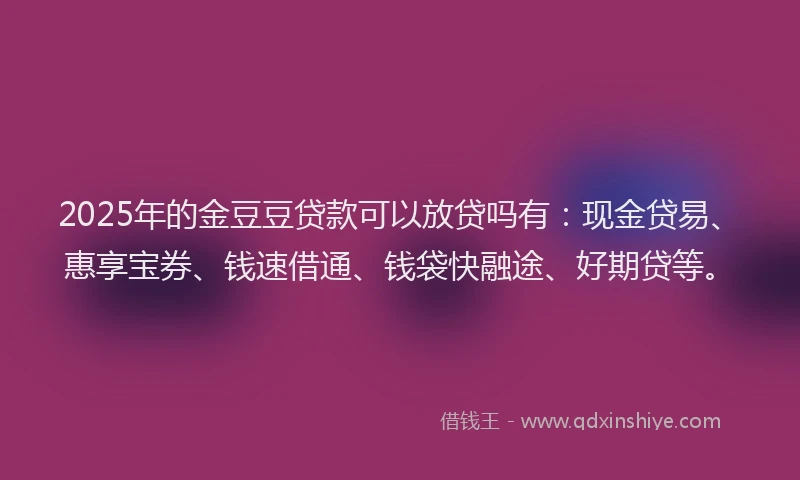2025年的金豆豆贷款可以放贷吗有：现金贷易、惠享宝券、钱速借通、钱袋快融途、好期贷等。
