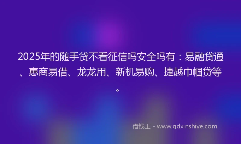 2025年的随手贷不看征信吗安全吗有：易融贷通、惠商易借、龙龙用、新机易购、捷越巾帼贷等。