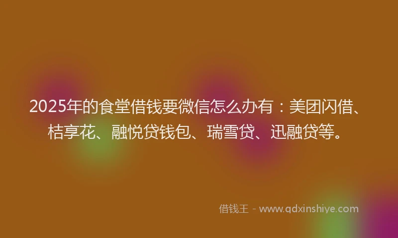 2025年的食堂借钱要微信怎么办有：美团闪借、桔享花、融悦贷钱包、瑞雪贷、迅融贷等。