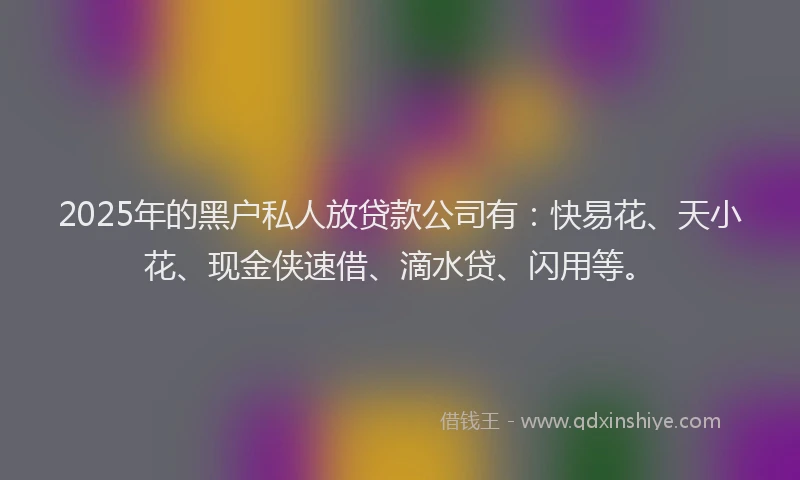 2025年的黑户私人放贷款公司有：快易花、天小花、现金侠速借、滴水贷、闪用等。