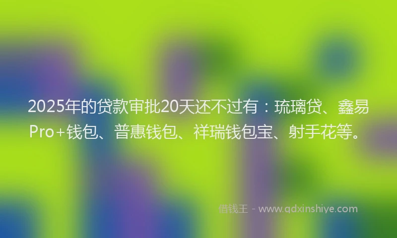 2025年的贷款审批20天还不过有：琉璃贷、鑫易Pro+钱包、普惠钱包、祥瑞钱包宝、射手花等。