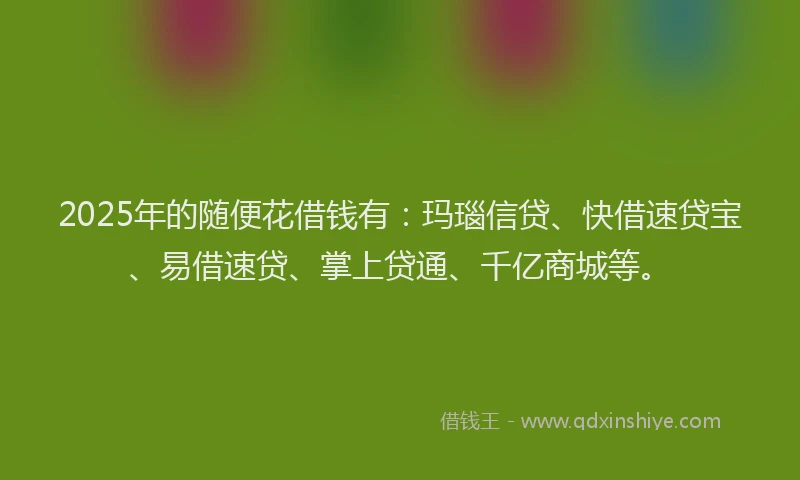 2025年的随便花借钱有：玛瑙信贷、快借速贷宝、易借速贷、掌上贷通、千亿商城等。