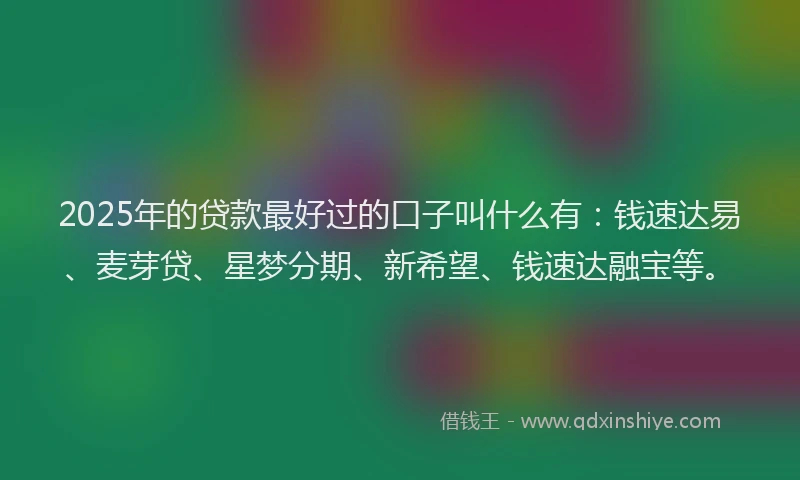 2025年的贷款最好过的口子叫什么有：钱速达易、麦芽贷、星梦分期、新希望、钱速达融宝等。