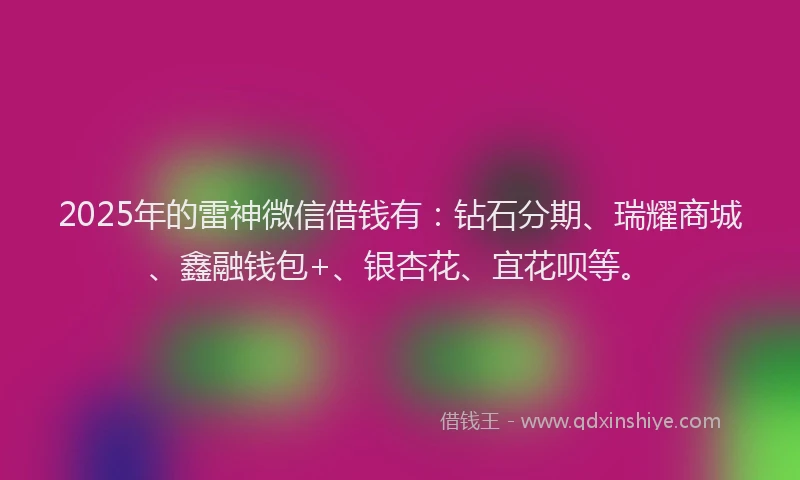 2025年的雷神微信借钱有：钻石分期、瑞耀商城、鑫融钱包+、银杏花、宜花呗等。