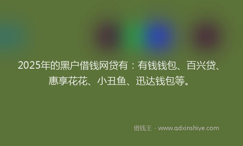 2025年的黑户借钱网贷有：有钱钱包、百兴贷、惠享花花、小丑鱼、迅达钱包等。