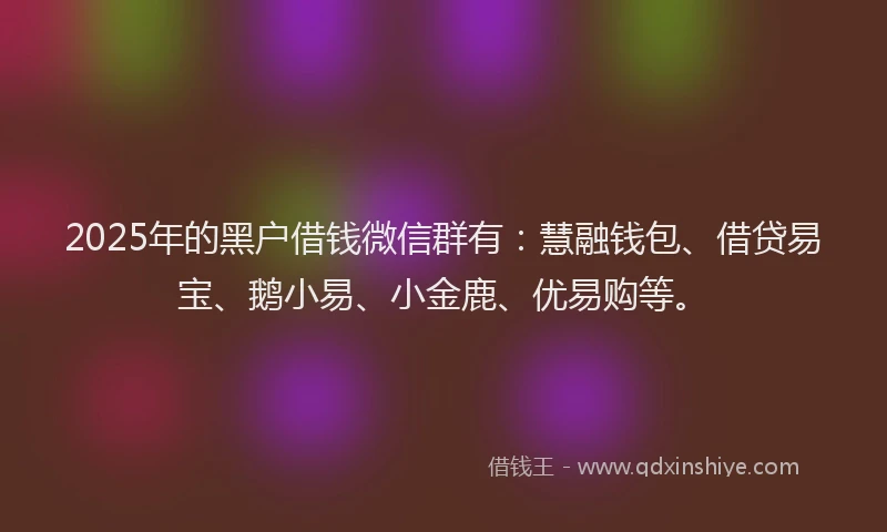 2025年的黑户借钱微信群有：慧融钱包、借贷易宝、鹅小易、小金鹿、优易购等。