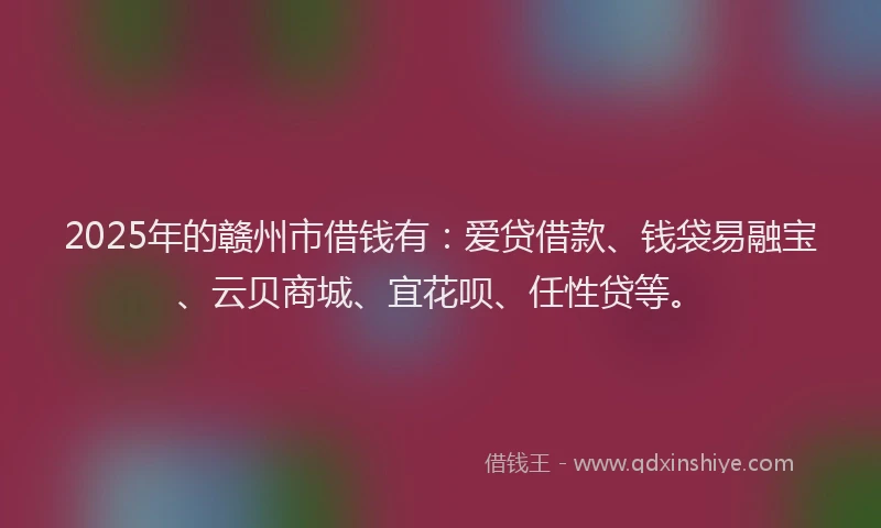 2025年的赣州市借钱有：爱贷借款、钱袋易融宝、云贝商城、宜花呗、任性贷等。