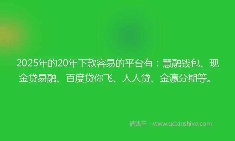 2025年的20年下款容易的平台有：慧融钱包、现金贷易融、百度贷你飞、人人贷、金瀛分期等。