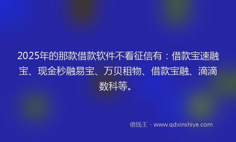 2025年的那款借款软件不看征信有：借款宝速融宝、现金秒融易宝、万贝租物、借款宝融、滴滴数科等。