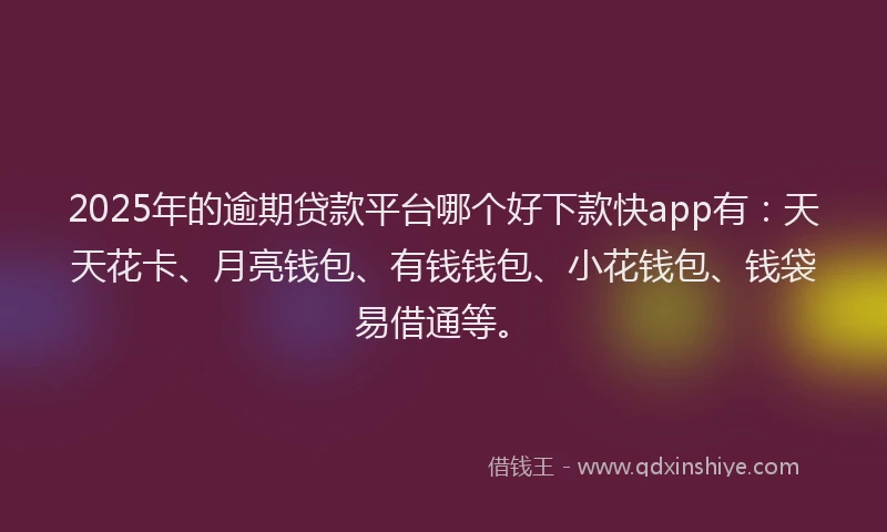 2025年的逾期贷款平台哪个好下款快app有：天天花卡、月亮钱包、有钱钱包、小花钱包、钱袋易借通等。