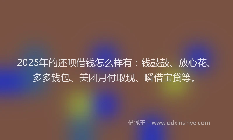 2025年的还呗借钱怎么样有：钱鼓鼓、放心花、多多钱包、美团月付取现、瞬借宝贷等。