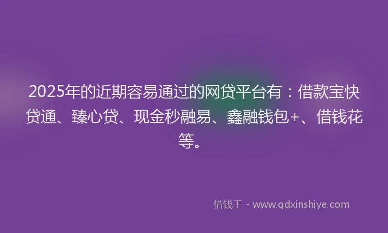 2025年的近期容易通过的网贷平台有：借款宝快贷通、臻心贷、现金秒融易、鑫融钱包+、借钱花等。
