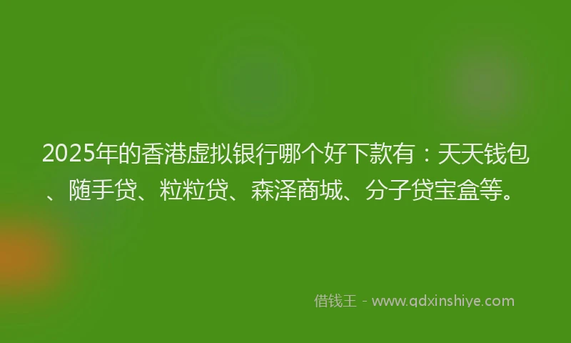 2025年的香港虚拟银行哪个好下款有：天天钱包、随手贷、粒粒贷、森泽商城、分子贷宝盒等。