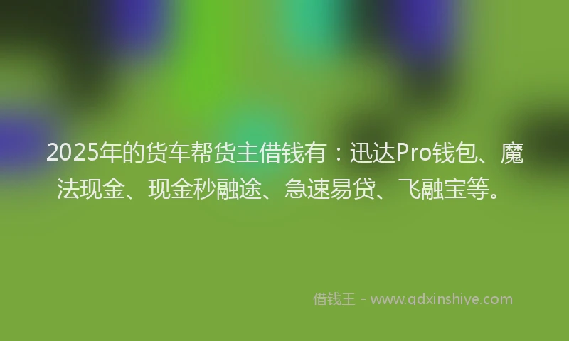 2025年的货车帮货主借钱有：迅达Pro钱包、魔法现金、现金秒融途、急速易贷、飞融宝等。