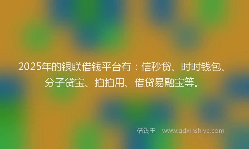 2025年的银联借钱平台有：信秒贷、时时钱包、分子贷宝、拍拍用、借贷易融宝等。