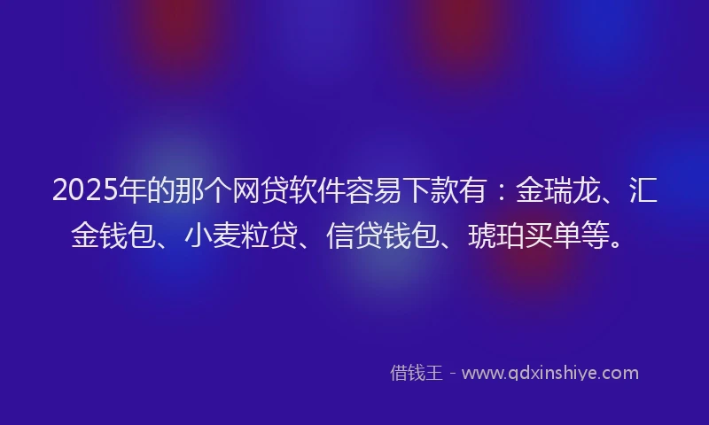 2025年的那个网贷软件容易下款有：金瑞龙、汇金钱包、小麦粒贷、信贷钱包、琥珀买单等。