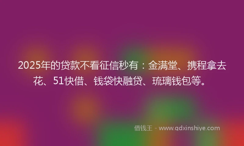 2025年的贷款不看征信秒有：金满堂、携程拿去花、51快借、钱袋快融贷、琉璃钱包等。