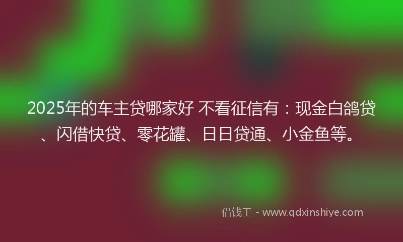 2025年的车主贷哪家好 不看征信有：现金白鸽贷、闪借快贷、零花罐、日日贷通、小金鱼等。