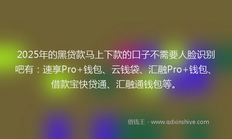 2025年的黑贷款马上下款的口子不需要人脸识别吧有：速享Pro+钱包、云钱袋、汇融Pro+钱包、借款宝快贷通、汇融通钱包等。