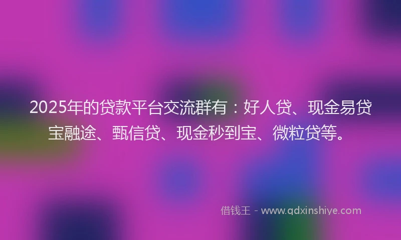 2025年的贷款平台交流群有：好人贷、现金易贷宝融途、甄信贷、现金秒到宝、微粒贷等。