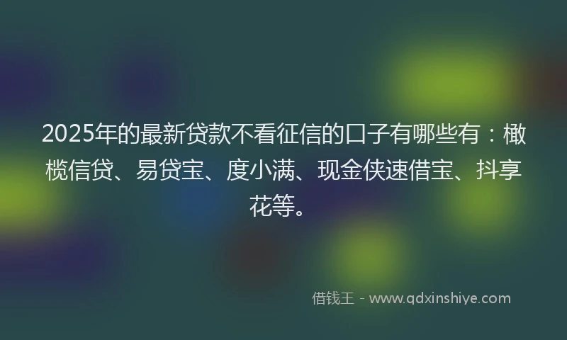 2025年的最新贷款不看征信的口子有哪些有：橄榄信贷、易贷宝、度小满、现金侠速借宝、抖享花等。