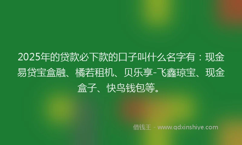 2025年的贷款必下款的口子叫什么名字有：现金易贷宝盒融、橘若租机、贝乐享-飞鑫琼宝、现金盒子、快鸟钱包等。