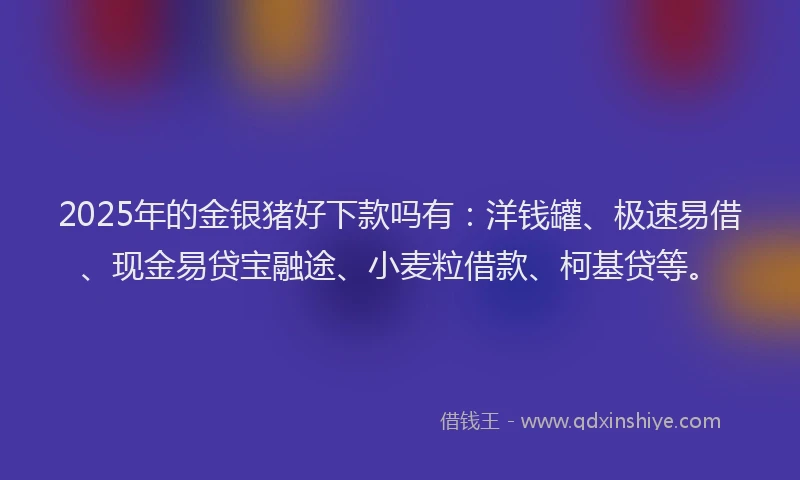 2025年的金银猪好下款吗有：洋钱罐、极速易借、现金易贷宝融途、小麦粒借款、柯基贷等。