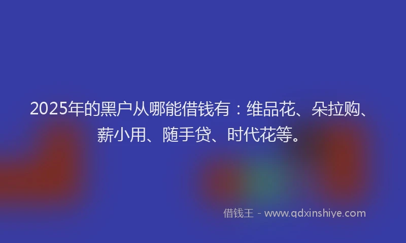 2025年的黑户从哪能借钱有：维品花、朵拉购、薪小用、随手贷、时代花等。