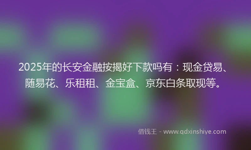 2025年的长安金融按揭好下款吗有：现金贷易、随易花、乐租租、金宝盒、京东白条取现等。