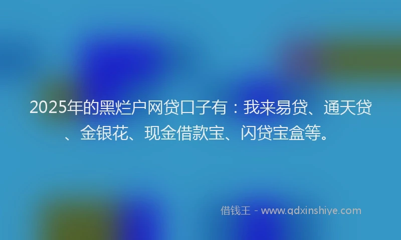 2025年的黑烂户网贷口子有：我来易贷、通天贷、金银花、现金借款宝、闪贷宝盒等。