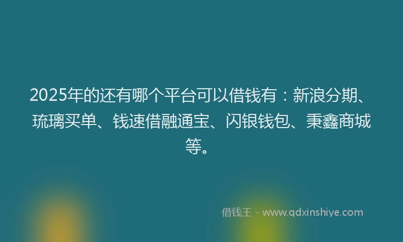 2025年的还有哪个平台可以借钱有：新浪分期、琉璃买单、钱速借融通宝、闪银钱包、秉鑫商城等。