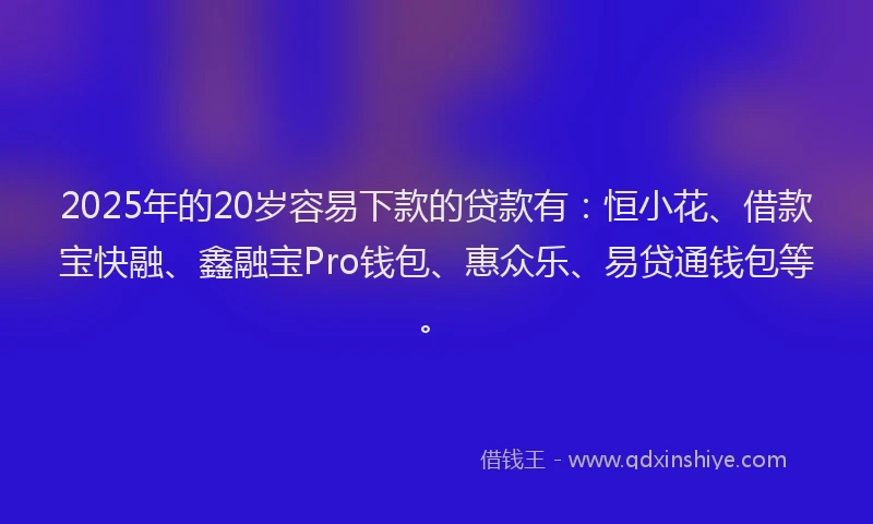 2025年的20岁容易下款的贷款有：恒小花、借款宝快融、鑫融宝Pro钱包、惠众乐、易贷通钱包等。